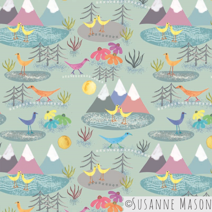 Sue Mason design, meandering birds