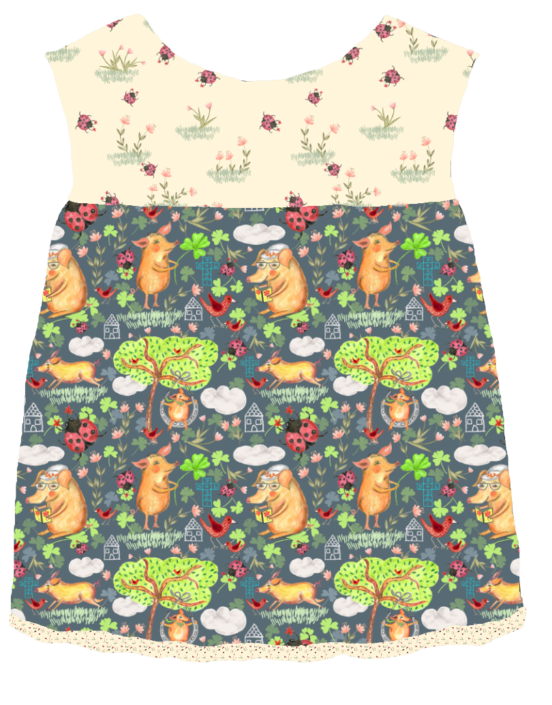 Baby dress, with Popsicle pig pattern, by Susanne Mason