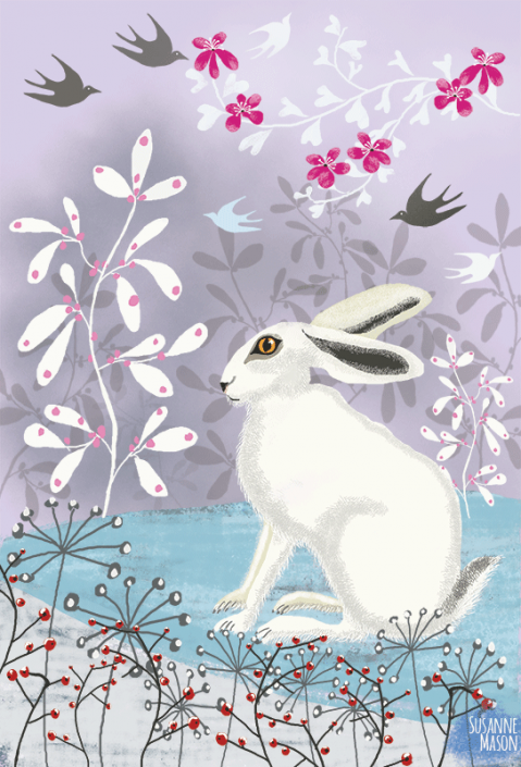 Snow Hare, Winter Holiday motif, Christmas motif by Susanne Mason